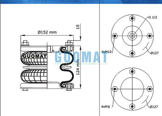 دنلوب DB 06219 صدمة هوائية صناعية مزدوجة ذات شفة ملتفة نوع زنبرك هوائي 6 × 2 منفاخ معدني
