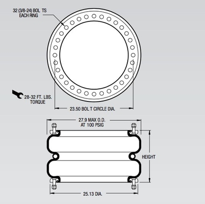 W01-358-7230 Firestone Air Spring نمط 215 طبقتان تشير إلى Contitech FD 2870-30 RS