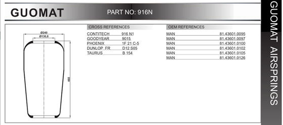 Air Spring Bellows 916N1 Contitech 9015 Goodyear Front Natural Rubber Air Bag