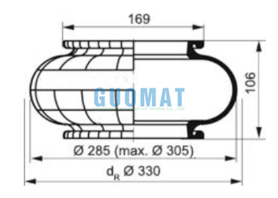 V1B20 Vibracoustic Single Convoluted Air Spring 1B20 Phoenix Air Bellow Without Bead Rings