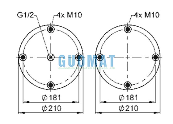 10 بوصة × 2 نفخ مطاطي مملوء بالغاز FD 210-22 1/2 M10 Contitech شفة زنبرك هوائي صناعي
